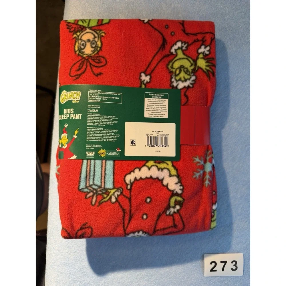 New DR SEUSS THE GRINCH KIDS SLEEP PANTS - SIZE Large Red Fleece Pajama Bottoms